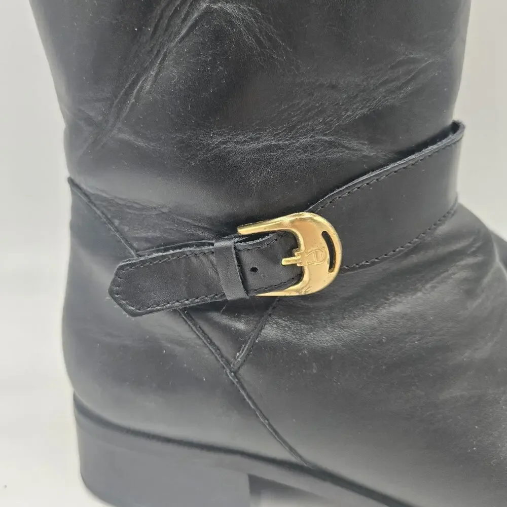 Etienne Aigner Legacy II Truffle Black Leather Size 9.5 Riding Boots Equestrian